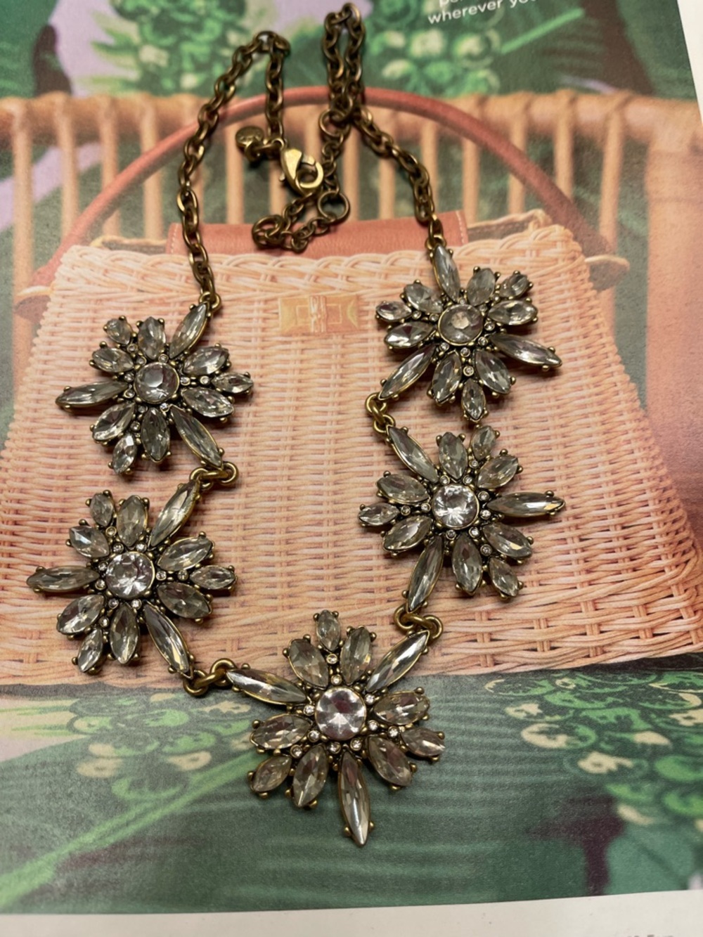 JCREW Gold-Tone Clear Crystal Floral Statement Necklace